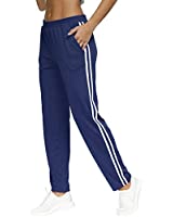 BLEVONH Pants for Teen Girls,Women Sweats Petite Elastic Waist Comfortable Sports Athletic Sweatpants Lady Classic Stripe Open Bottom Work-Out Exercise Clothing Running Navy M